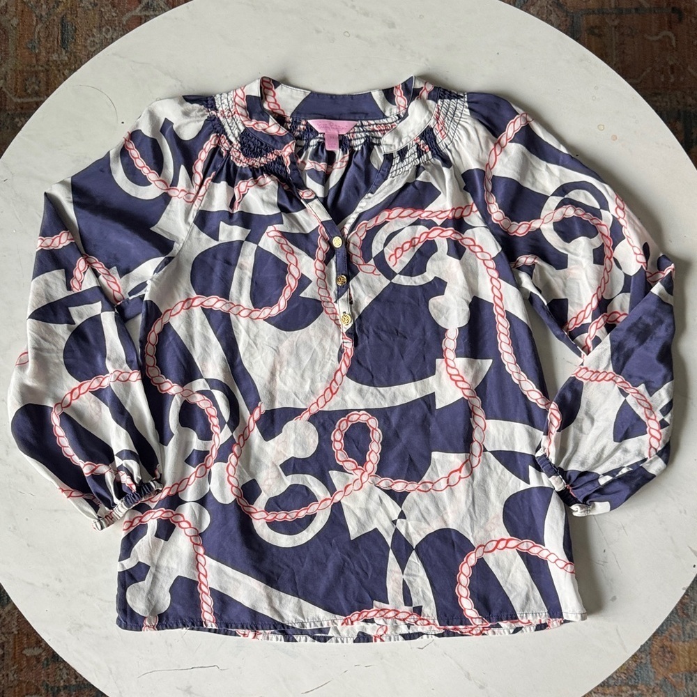 Lilly Pulitzer Navy and White Rope Print Blouse - Picture 10 of 15